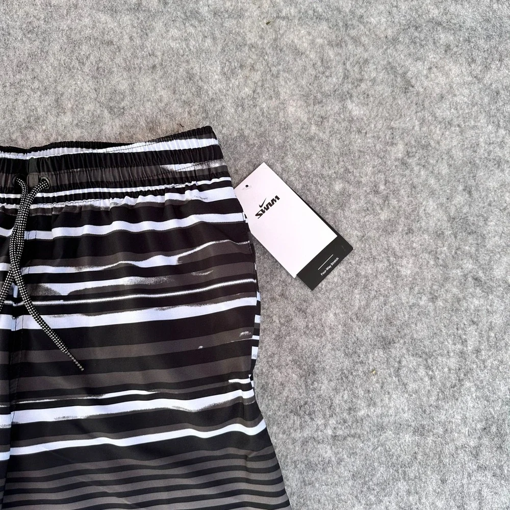 Nike Swim Mens Black Striped 9 Inch Inseam Board Shorts NESSD545-440 Size S NEW